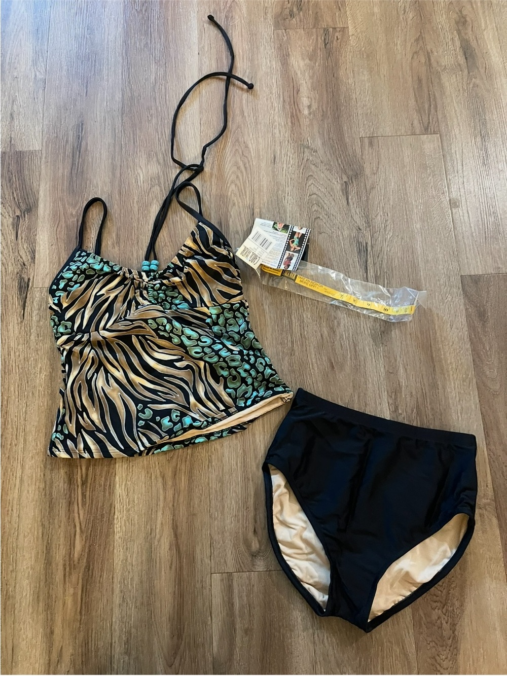 Carol Wior Slimsuit halter tankini top featuring a mixed animal print